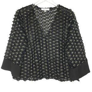 Shilla M Womens Textured Gold Black Mesh V Neck Top Party
